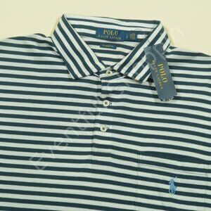 Ralph Lauren Classic Fit Polo Shirt Mens L Blue White Breton Nautical Pocket New